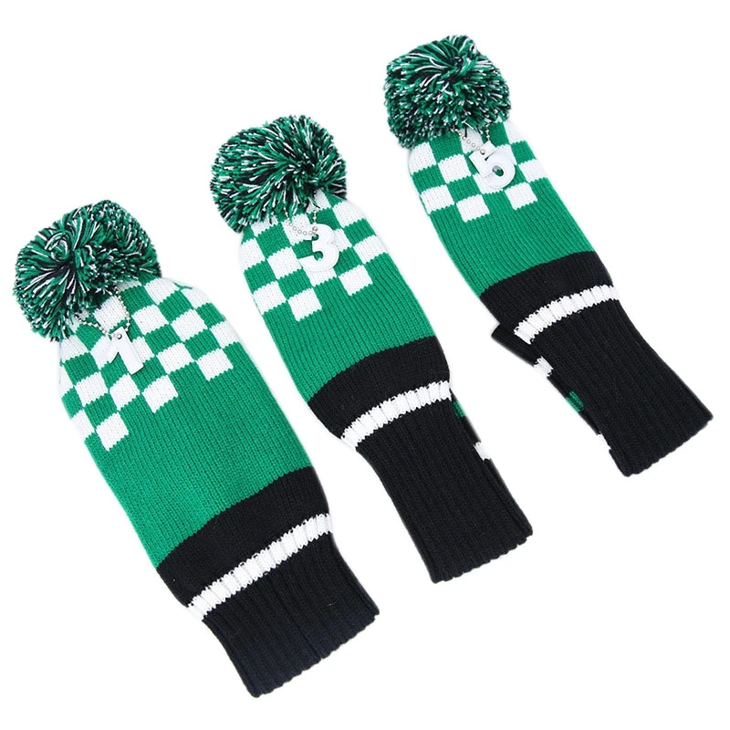 

New-3PCS Golf Knitted Hat Set Golf Club Head Covers Golf Iron Head Covers Wedges Covers Knitted Wool Cue Cover with Number