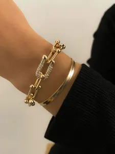 2 pieces/set U-shaped diamond bracelet , lady snake-shaped chain adjustable beach holiday jewelry gift