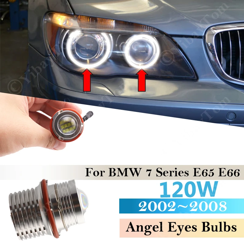 

LED Marker Headlight Error Free For BMW E65 E66 745i 2002 ~ 2008 Angel eyes bulb E60 E87 E83 E61 E39 M5 E63 E64 E53 120W pair