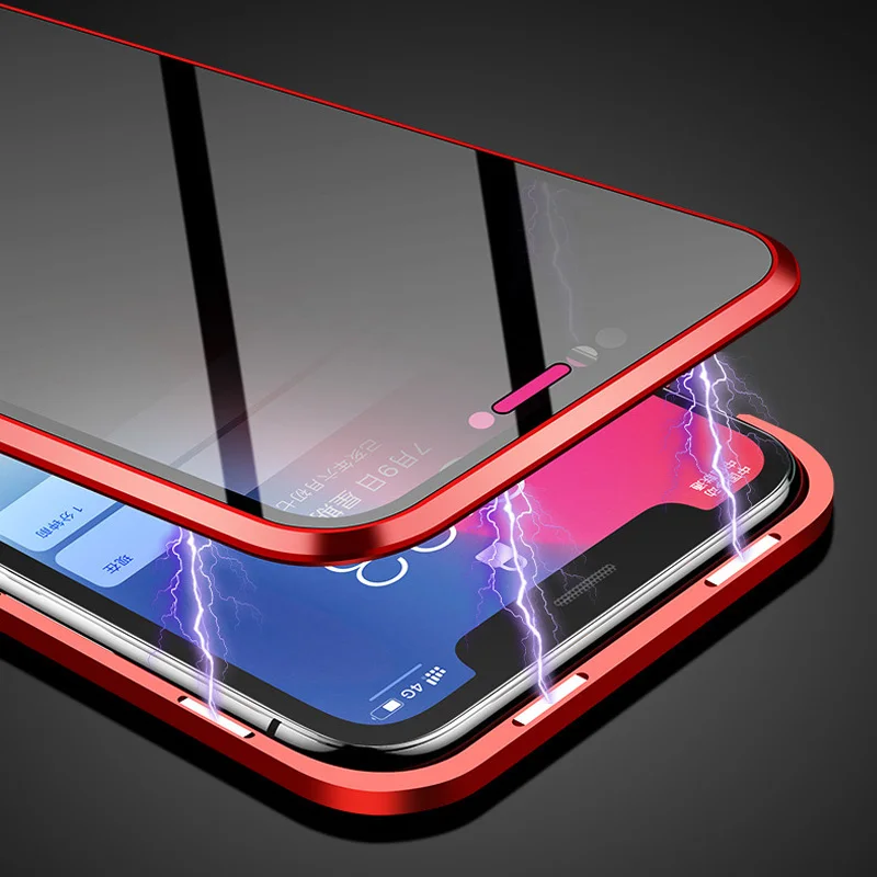 Защитное закаленное стекло + Магнитный чехол для телефона iPhone 7 8 Plus X XS MAX XR Fundas