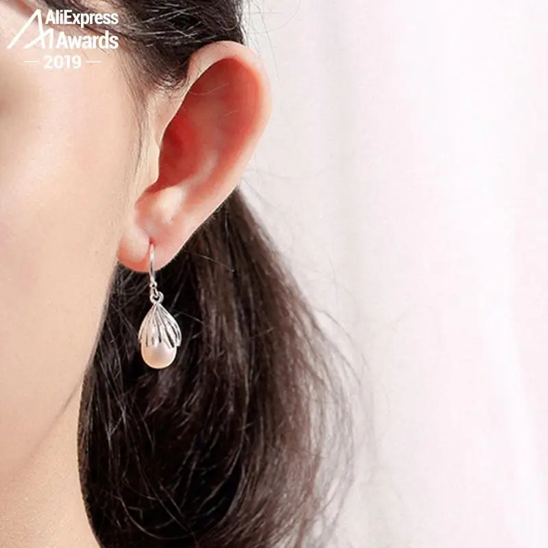 Супер красивые серьги-капельки из серебра 925 пробы с пресноводным жемчугом |