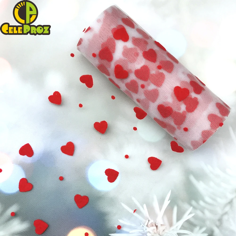 7.5cm 15cm 10yards Flocking Red Heart Tulle Mesh Fabric DIY Sewing Craft Headband Pom Bowknot Baking Cake Topper Material Supply | Дом и сад