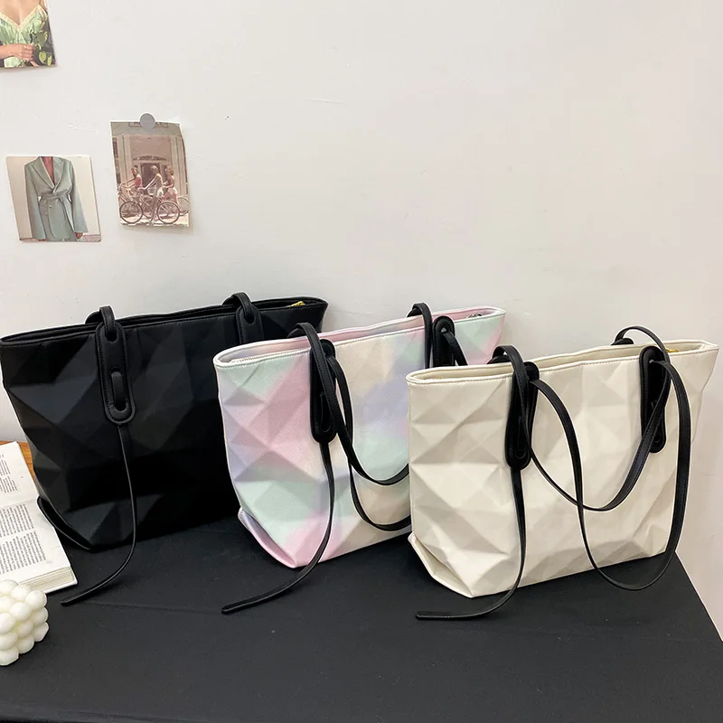 

2021 New Women Bag Geometry Laser Handbag Rainbow Bag Luxury Leather Shoulder Bag for Girls Geometric Tote Free Shipping