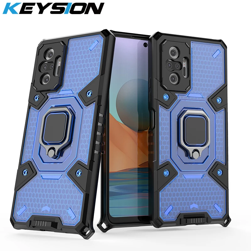 KEYSION Shockproof Case for Redmi Note 10 Pro 10 5G 10S Transparent Ring Stand Phone Cover for Redmi Note 9 Pro 9S 9T 9A 8 K40