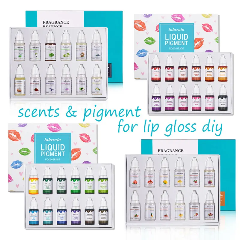 12pcs/box 10ml Vegan Natural Flavoring Oil Scents Essence Oil Drops Liquid Pigment Dyeing Color for Lip Gloss Diy Use
