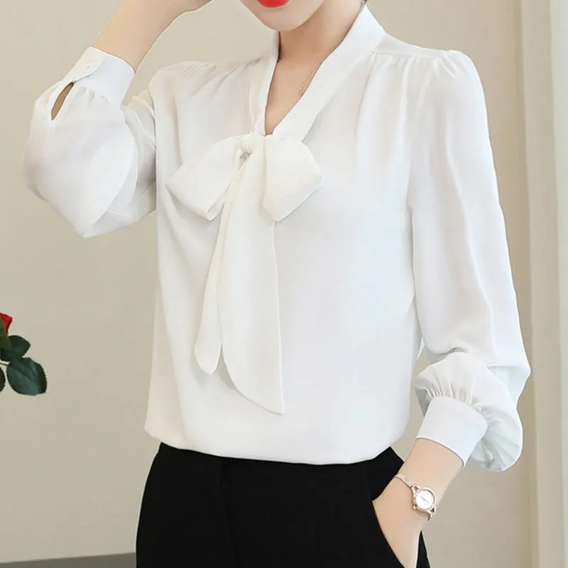 

Spring And Autumn White Chiffon Blouse Women Clothing Casual Long Sleeve Shirt Female Pink Plus Size Tops Blusas Solid 3XL Q3545