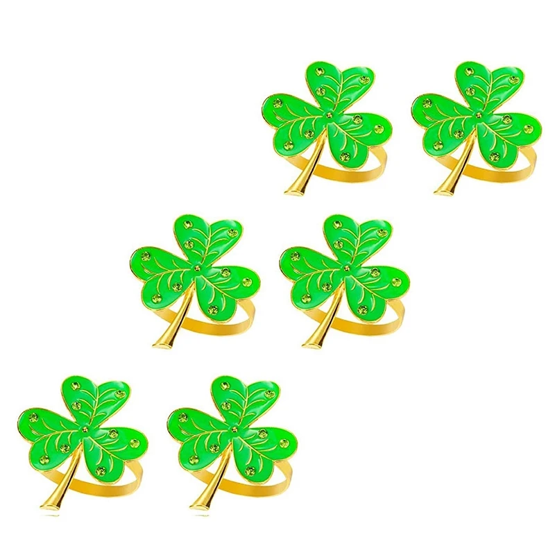

6 Pcs Green Clover Napkin Rings Green Diamond for Valentine's Day Dining Table Setting-Wedding Napkin Holders