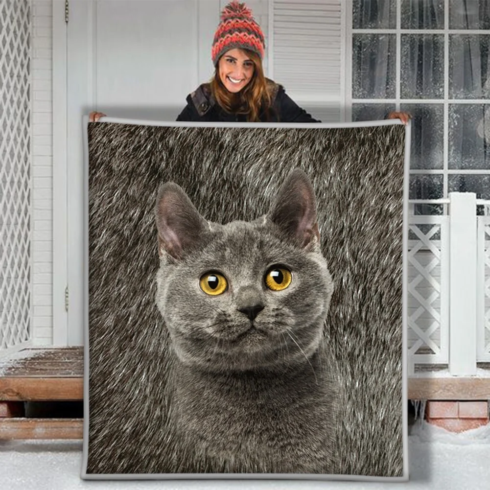 

Chartreux Cat Kat Kattie 3D Printing Soft Throw Plush Sherpa Fleece Blanket