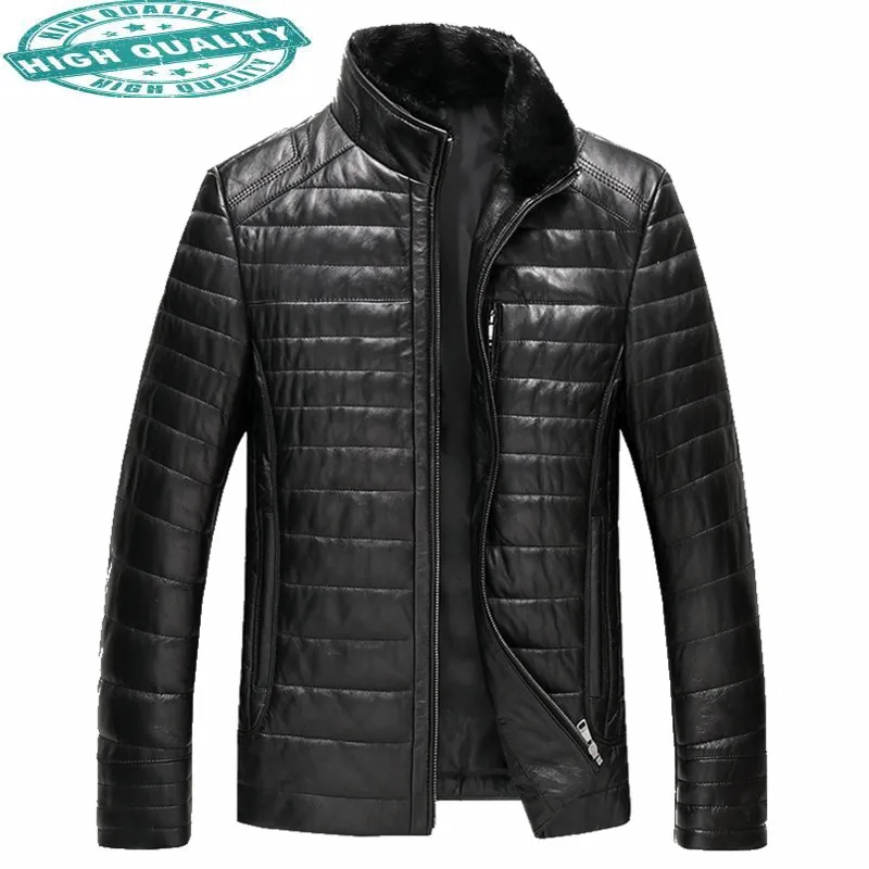 

Leather Men's Autumn Winter Duck Down Sheepskin Coat Male Real Mink Fur Collar Plus Size 6XL Jacket GYG23204 LWL