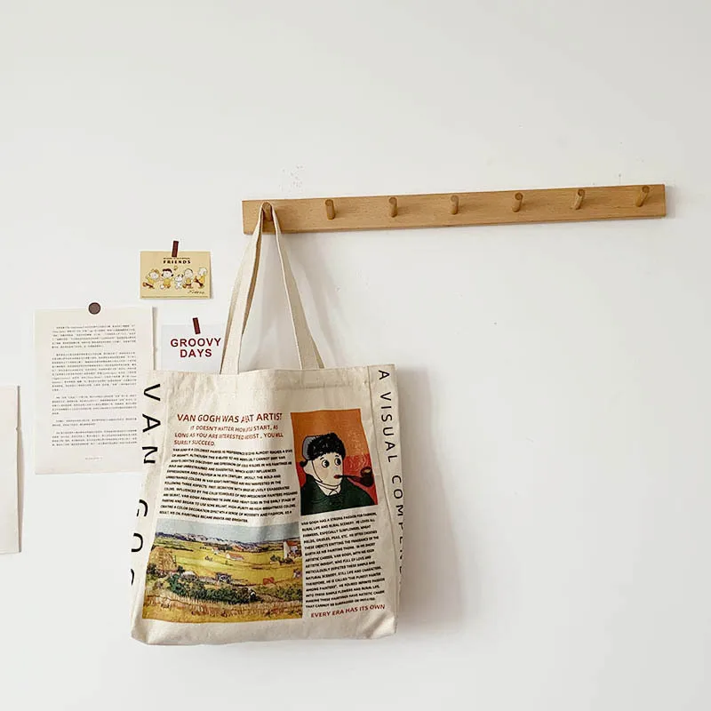 

New Design Women Canvas Shoulder Bag Vincent van Gogh Printing Shopping Bags Students Book Bag Female Cotton Cloth Handbags Tote