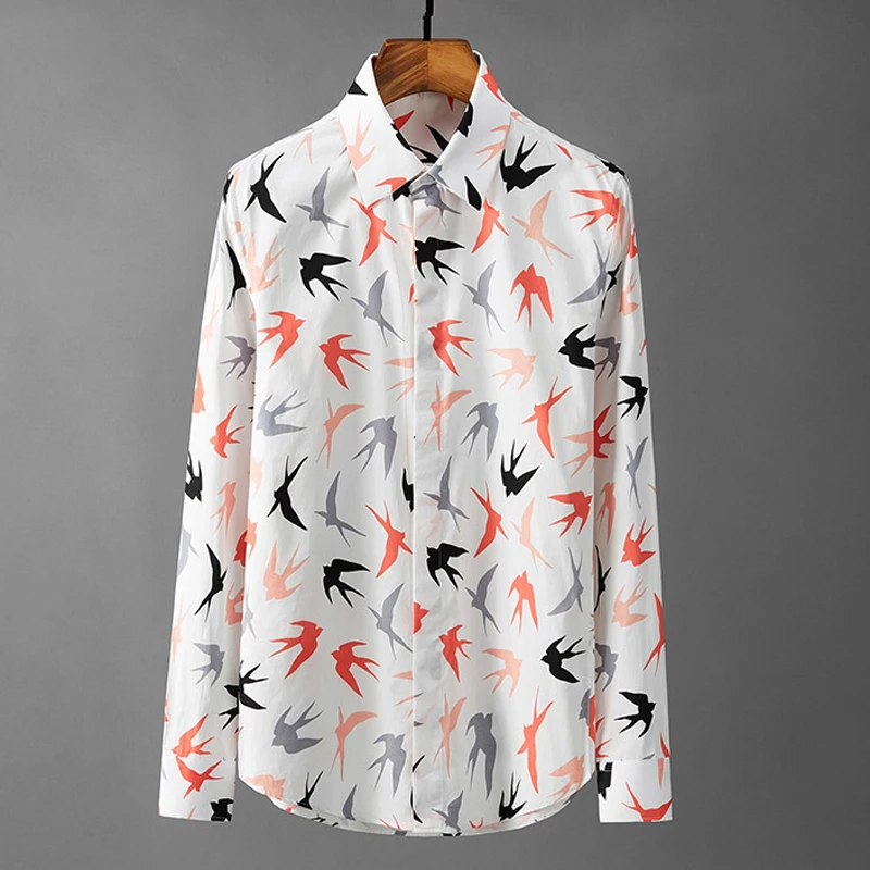 Повседневная тонкая мужская рубашка 2020 с длинным рукавом принтом Chemise homme
