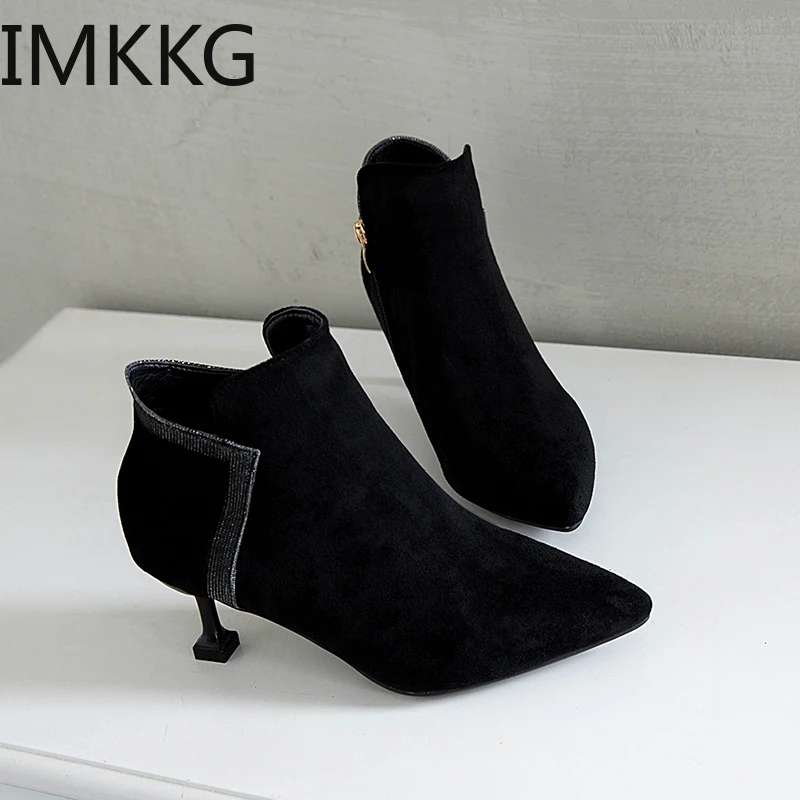 Женские ботильоны на тонком каблуке с пряжкой молнии Q00255 осенний сезон 2019 | Обувь