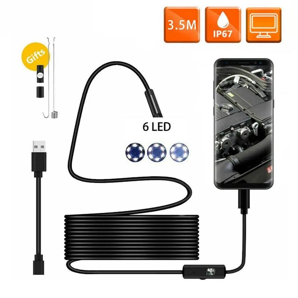 Водонепроницаемый USB эндоскоп бороскоп Гибкая смотровая Камера Android мобильный