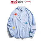 Рубашка LAPPSTER-Youth мужская с вышивкой и звездами, уличная одежда, повседневная хлопковая с длинными рукавами в стиле Харадзюку, в стиле хип-хоп, Корейская одежда, 2022