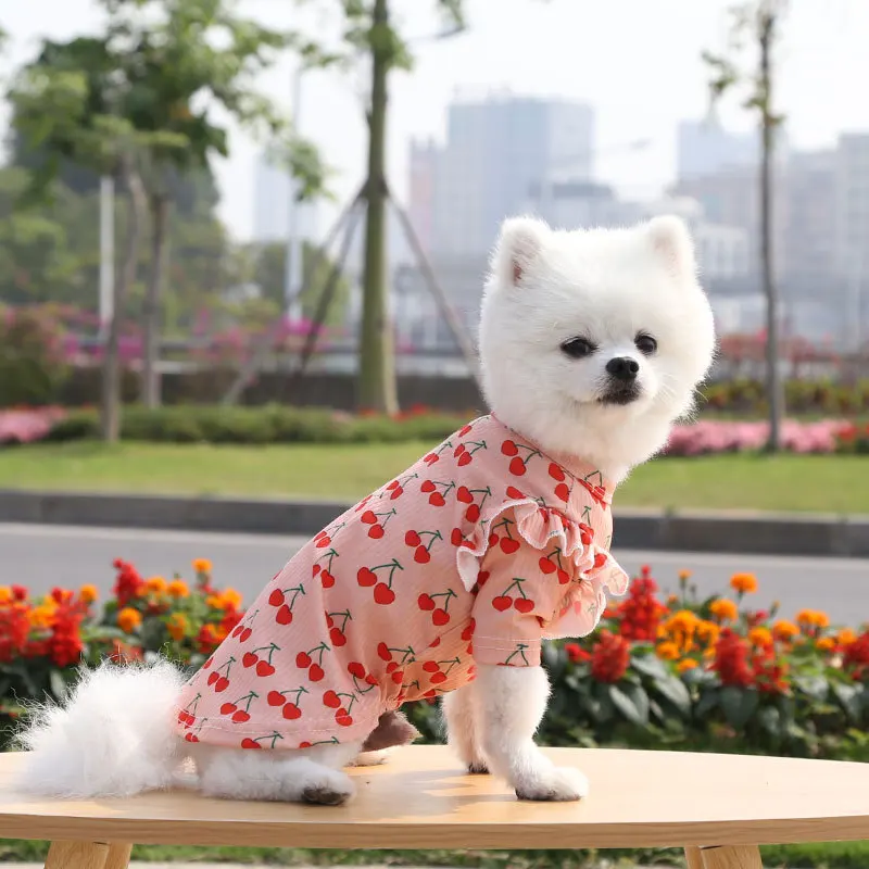 

Весенне-осенняя модная одежда для собак рубашка с изображением вишен Тедди бишон Французский бульдог пальто для щенков маленькая собака ко...