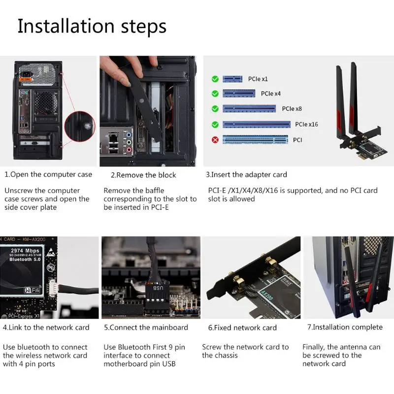 

2400Mbps 2.4G/5Ghz Wireless Desktop PCIe For Intel AX200 Card 802.11ax Bluetooth 5.0 PCI Express Wireless WiFi Adapter C26