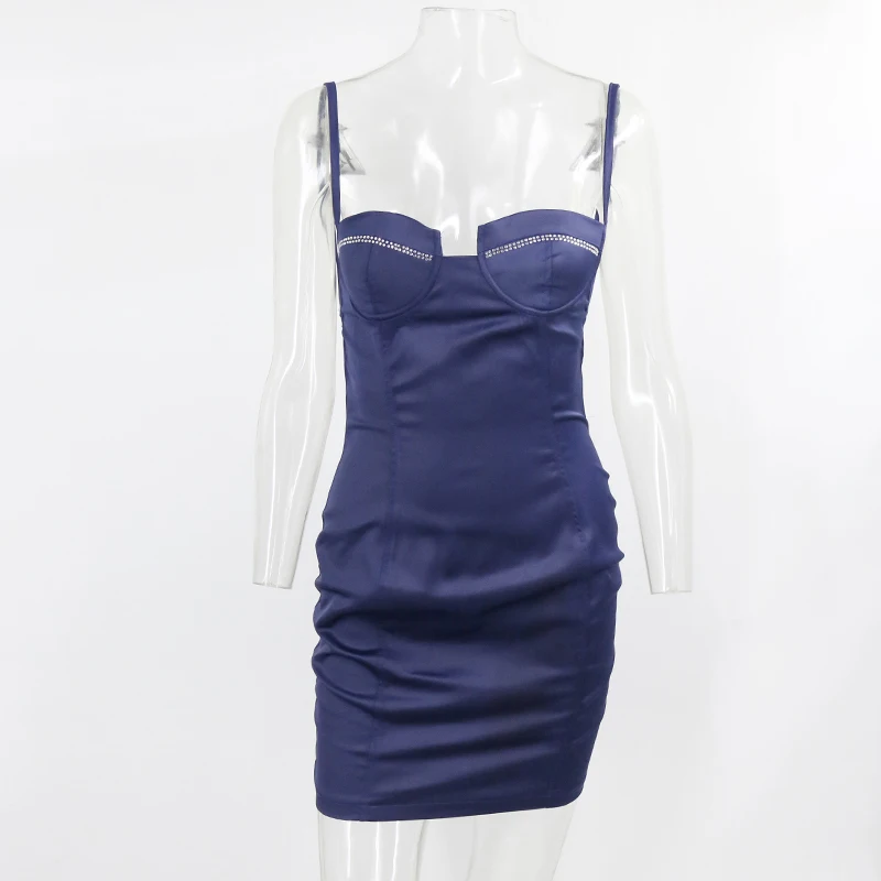 Fuedage летнее атласное Сексуальное Женское Платье на бретелях-спагетти с открытой