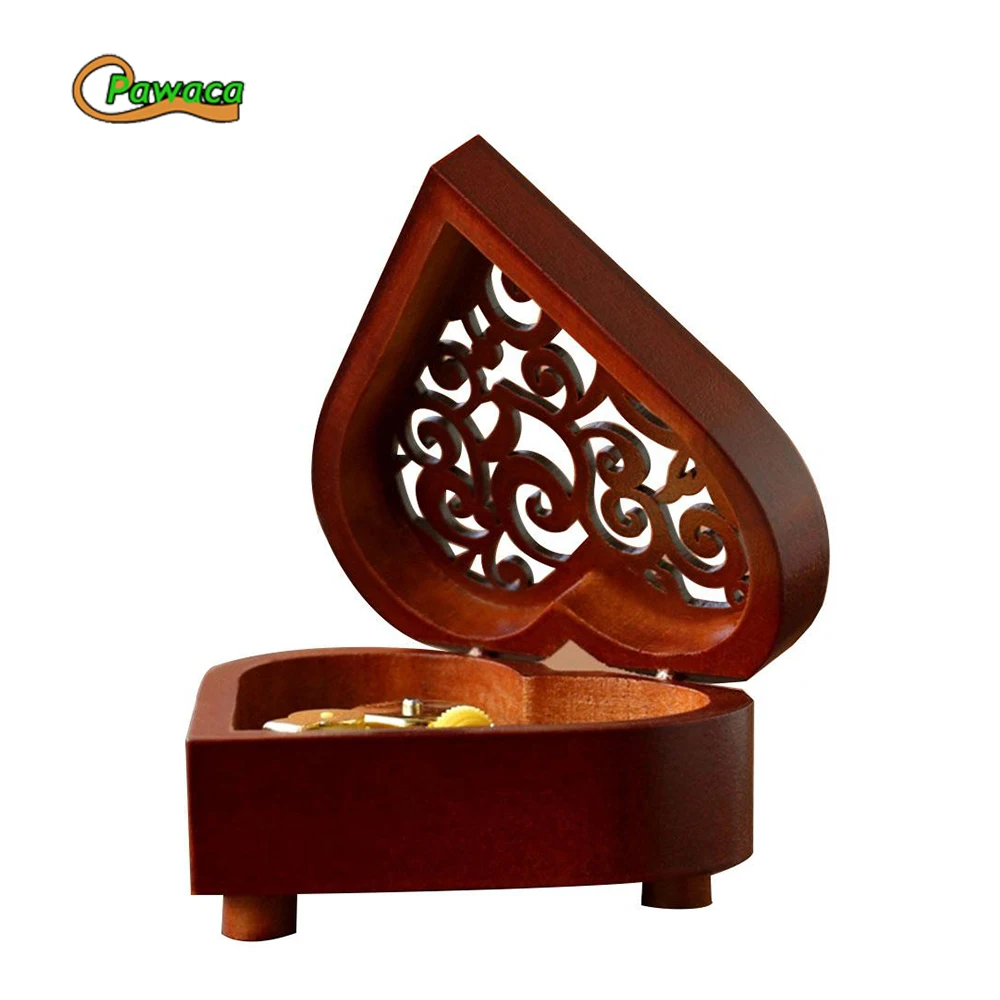 Креативная винтажная деревянная резная музыкальная шкатулка в форме сердца