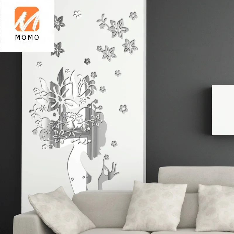 

3D Crystal Stereo Acrylic Mirror Wall Sticker Women Flower Wall Sticker Quotes Sofa Wall Decal Home Decor Removable Wallpaper
