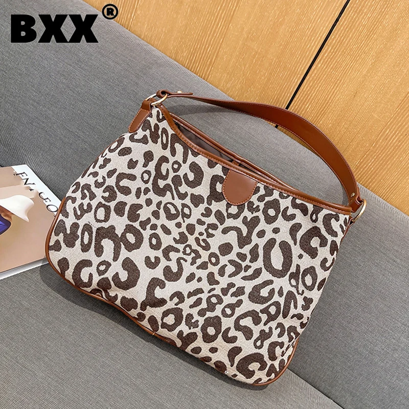

[BXX] Женская Новая брендовая холщовая короткая универсальная сумка через плечо с леопардовым принтом, модная Осенняя 2021 GF1255