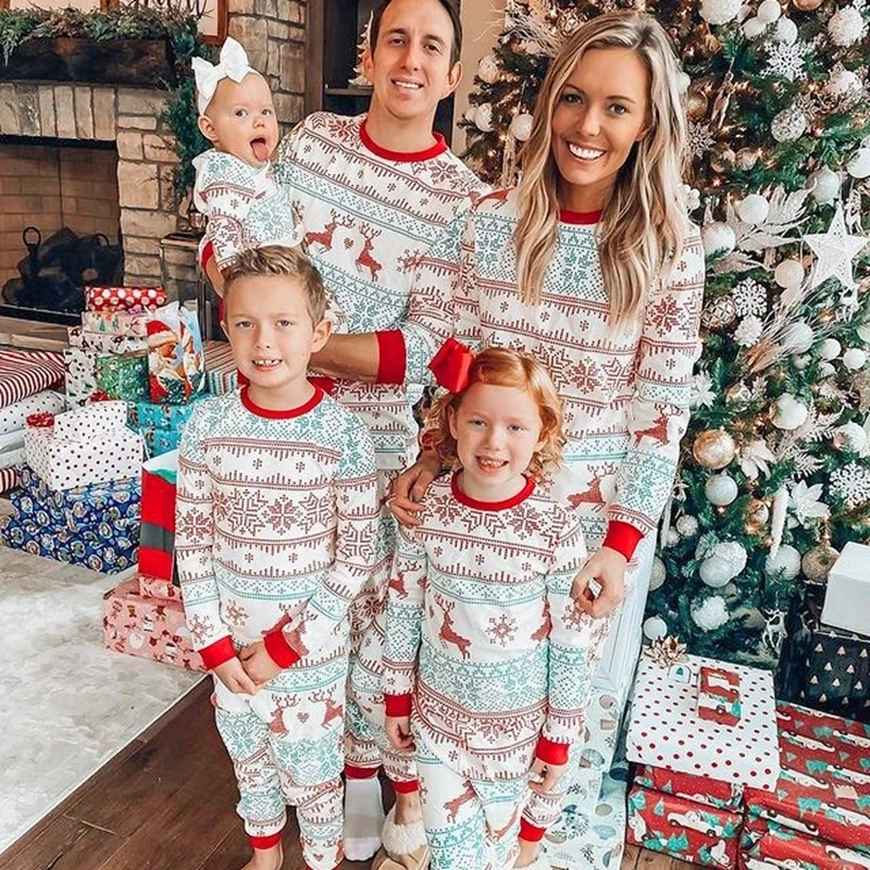 

Family Matching Pajamas Set 2021 New Winter Christmas Clothing Sets Mother Father Kids Pyjama Sleepwear Baby Rompers Family Look