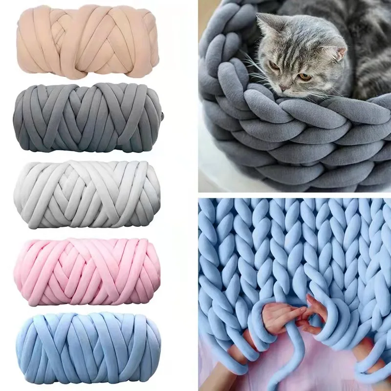 

Super Thick Chunky Vegan Cotton Yarn Acrylic Bulky Big Roving Soft Jumbo Tubular Yarn for Arm Knitting Blankets Rugs 500g