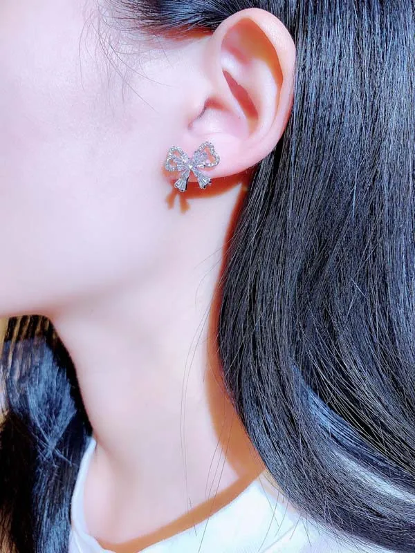 

Fashion 925 Silver Color Bowknot Earrings for Women Cute Butterfly Micro Pave Zircon Jewelry Gift Pendientes Oorbellen Bijoux