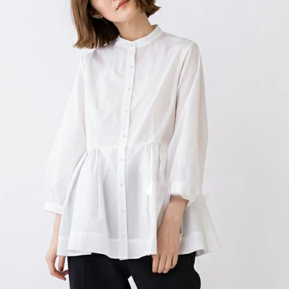 

Autumn Clothes Korea Ladies 2021 Pearl Buttons Women Blouse Long Sleeves Simplicity Office Lady Clothing Female Casual Tops