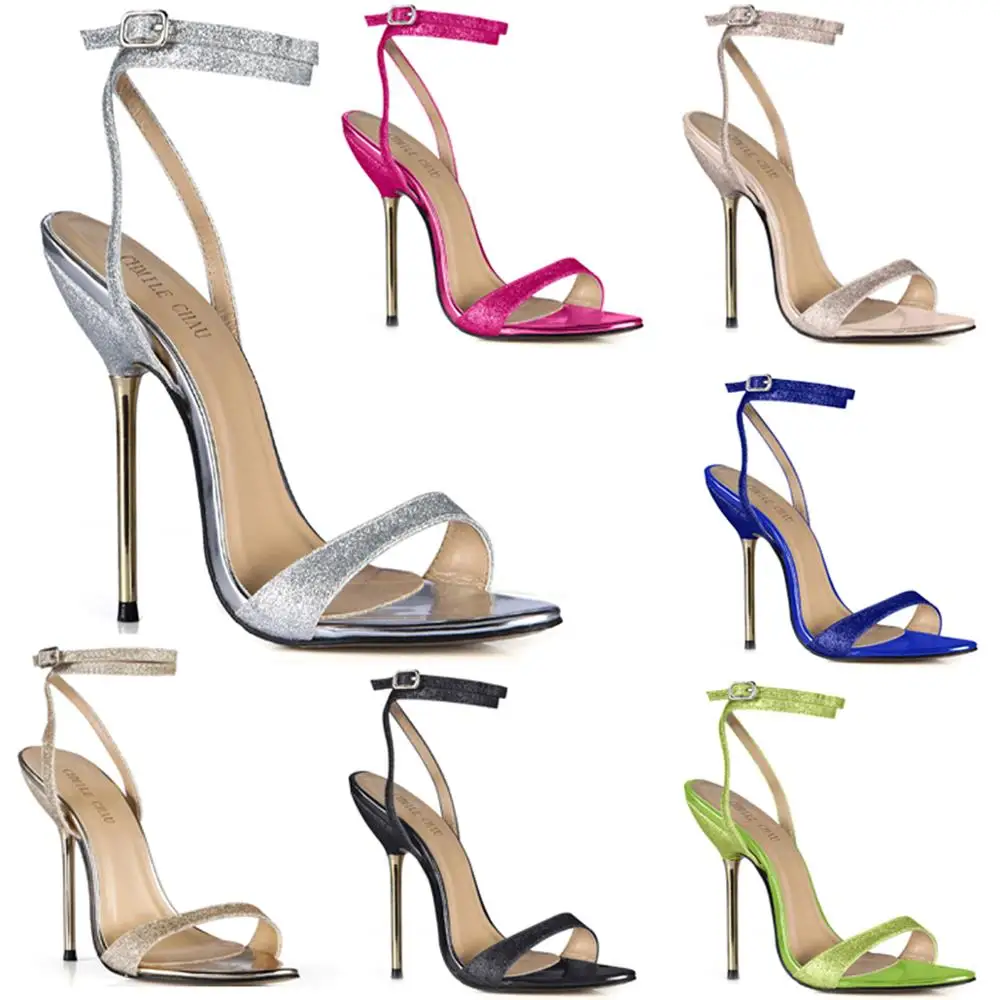 Блестящие свадебные босоножки с ремешком на щиколотке железная пятка женские