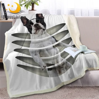 BlessLiving Standing Dog Throw Blanket on Bed 3D Animal Plush Sherpa Blanket Pet Bulldog Bedspreads White Thin Quilt 150cmx200cm 1