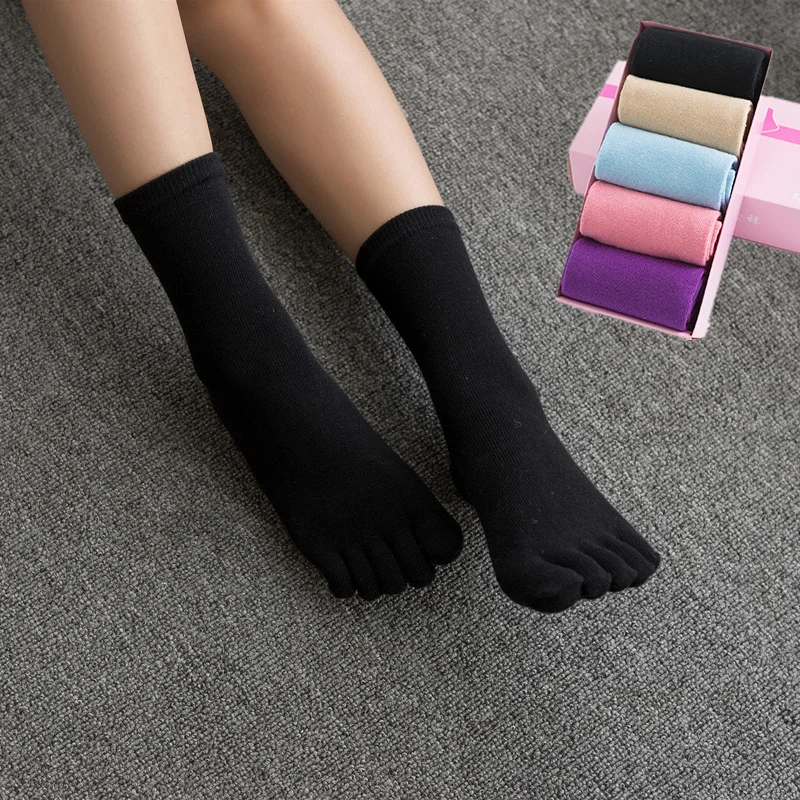 

Women Autumn Winter Absorb Sweat Five Toe Socks Female Business Pure Color Prevent Friction Socks Female 5 Toe Socks WSC013