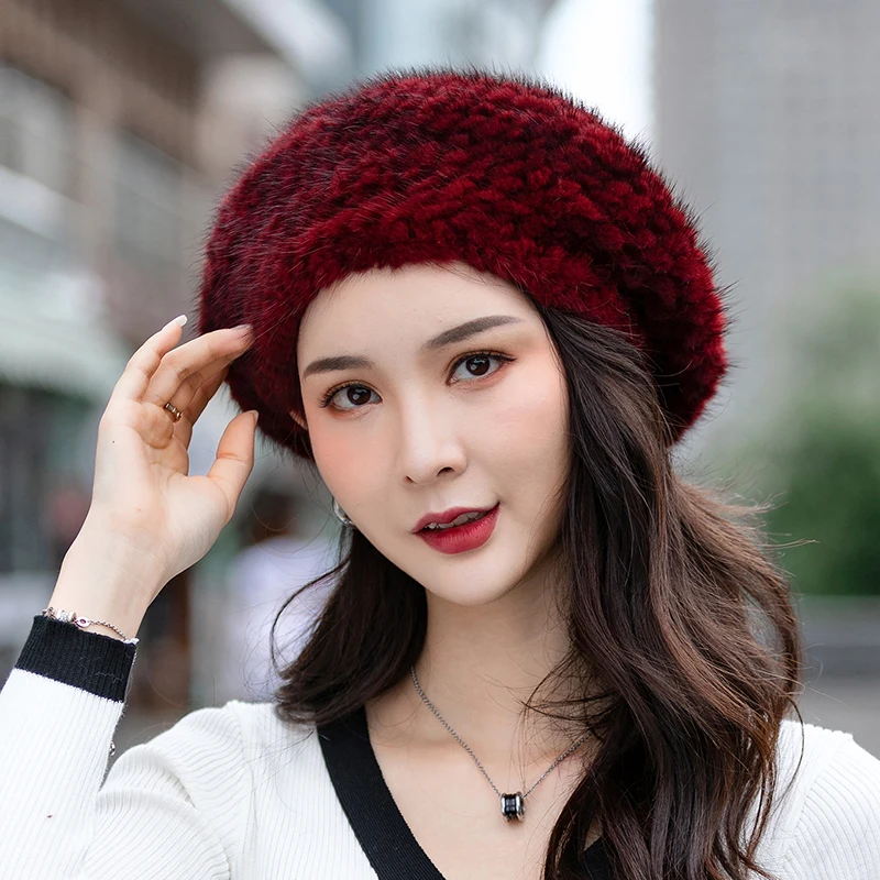 Женская шапка из натурального меха норки зимняя вязаная с ушками плотная 2020 |