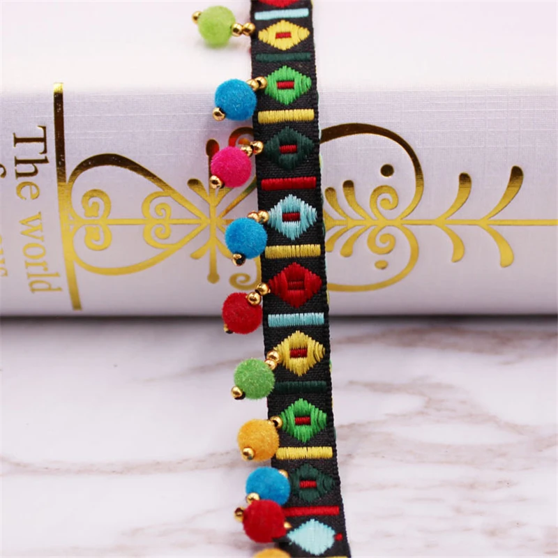 5 ярдов Meetee 1 см Этническая жаккардовая лента украшенная бисером искусственная