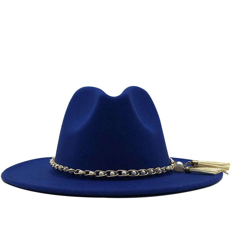 

Simple Pink Pearl Band Wide Brim Church Top Hat Panama Solid Wool Felt Fedoras Hat for Men Women Artificial Blend Jazz Cap