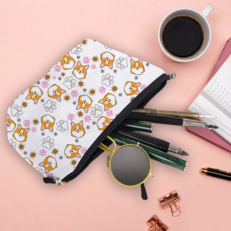 

Fashion Cosmetic Bag Travel Toiletry Bag Cartoon Storage Bag Corgi Dog Print Waterproof Zipper Clutch Multifunctional Package