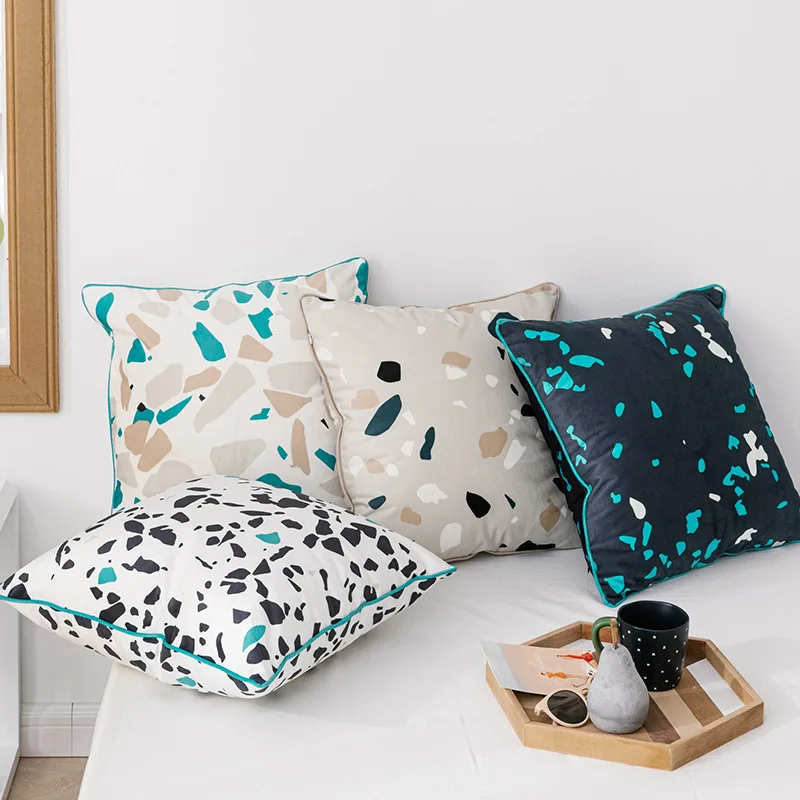 

INS Terrazzo double sided printed soft plush cushion cover thick velvet pillow cover high grade hemmed pillow case sofa bed car