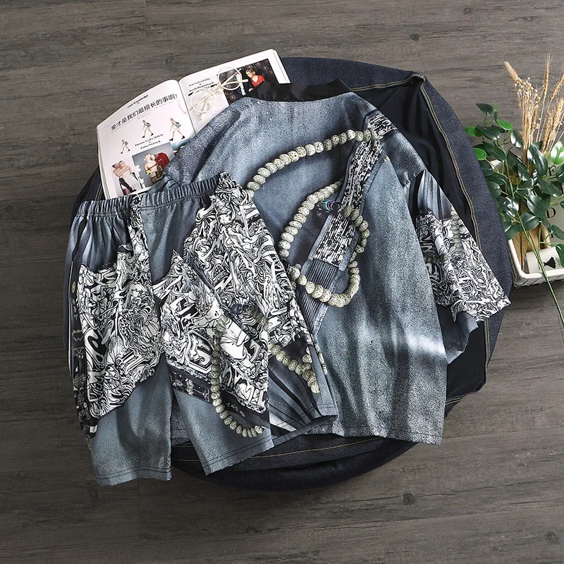 Мужские летние кимоно с принтом Yukata пляжные шорты в стиле бохо Haori азиатская