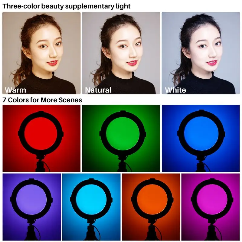 

Ulanzi VIJIM K9 8 inch RGB Ring Light Selfie Ring Light with 35.5in Extendable Tripod Stand for tiktok youtube Live Desktop