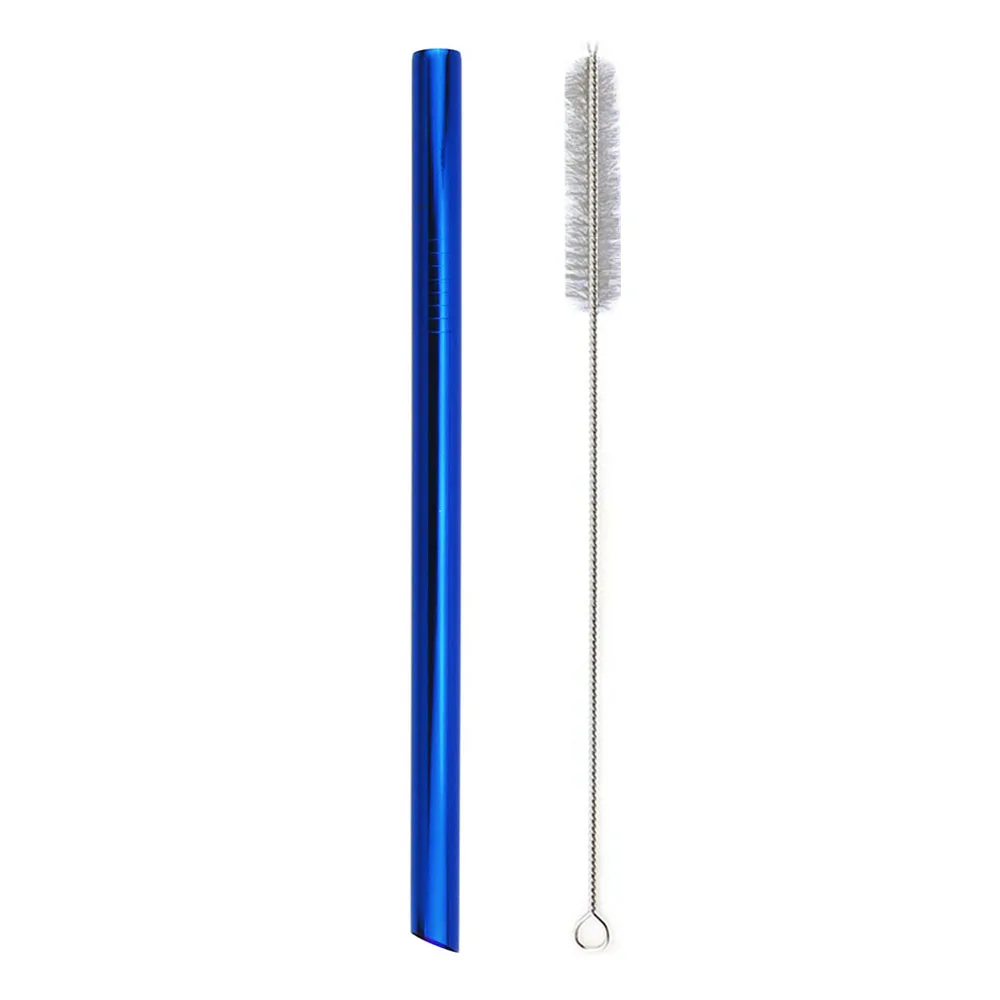 blue 1pc 1/2pc 304 Нержавеющая сталь 12 мм соломинкой многоразовые металлическая соломинка острые верхние пузырь Чай Коктейльные трубочки вечерние с чистящая щетка - Цвет: blue 1pc