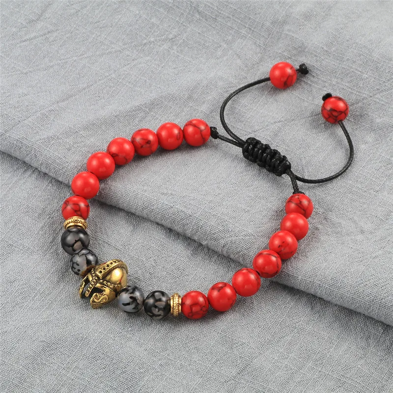 Натуральный браслет из Красного камня шлем гладиатора крест слон бусины