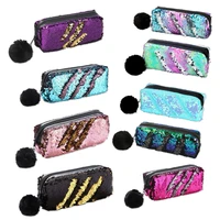 sequins school pencil case for girl boy portable kawaii large cosmetic bag brushes storage pencil box office supplies stationery