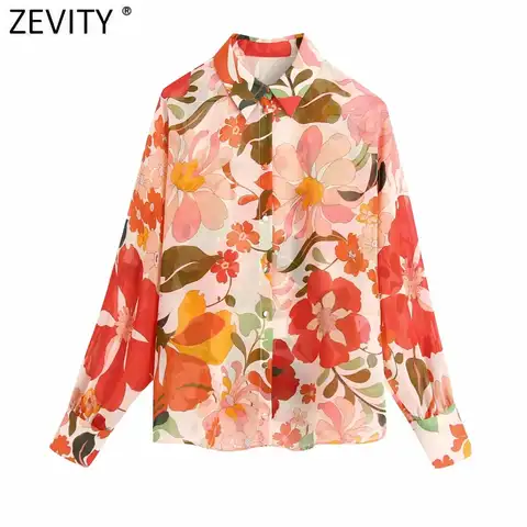 Женская шифоновая блузка Zevity с тропическим цветным цветочным принтом, Офисная Женская Повседневная рубашка, шикарные блузы, топы LS9530, 2021