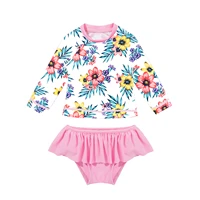 baby girls toddler swimwear sets bathing suit skirt bottom scoop neck shirt with colorful flower printed beachwear swimwear sets