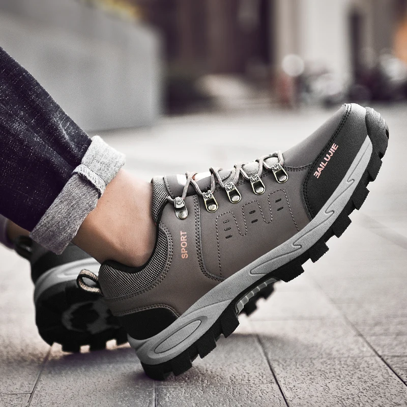 

Hot Sale Autumn Outdoor Men Shoes Gray Khaki Mens Trekking Shoes Anti-Slip Men Mountain Climbing Footwear Brand Sport Shoes Man