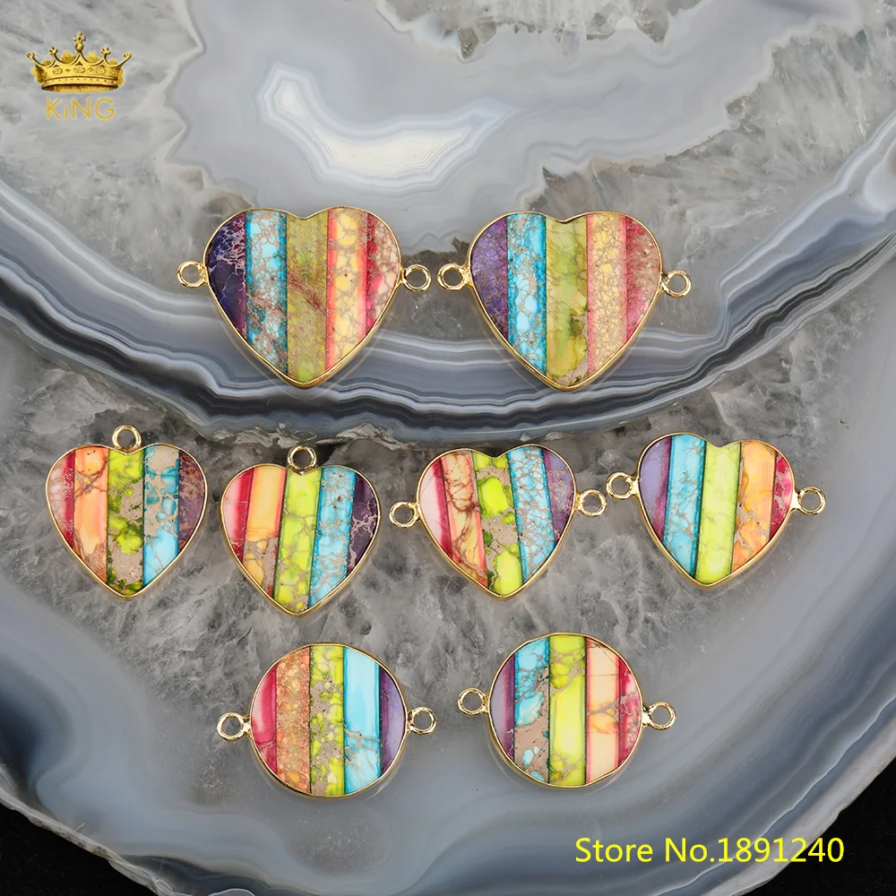 

King 5pcs Multi-Color Gold-Plated Ocean Precipitated Jasper, Natural Crystal Pendant Necklace Bracelet Accessories DIY Jewelry