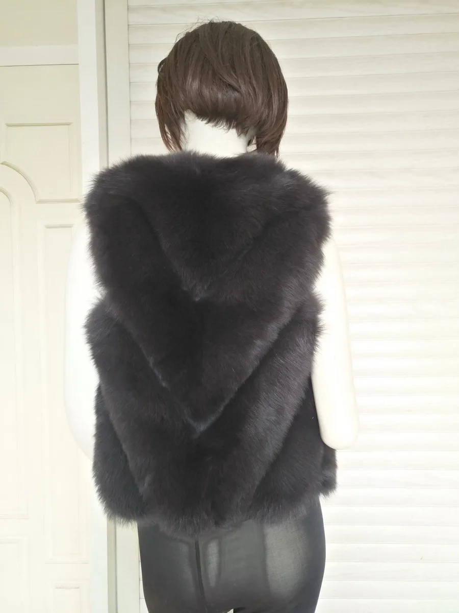 Free Shipping New Genuine Fox Fur Vest Lady's Short coat Real Winter Dark Grey Wholesale Retail OEM | Женская одежда
