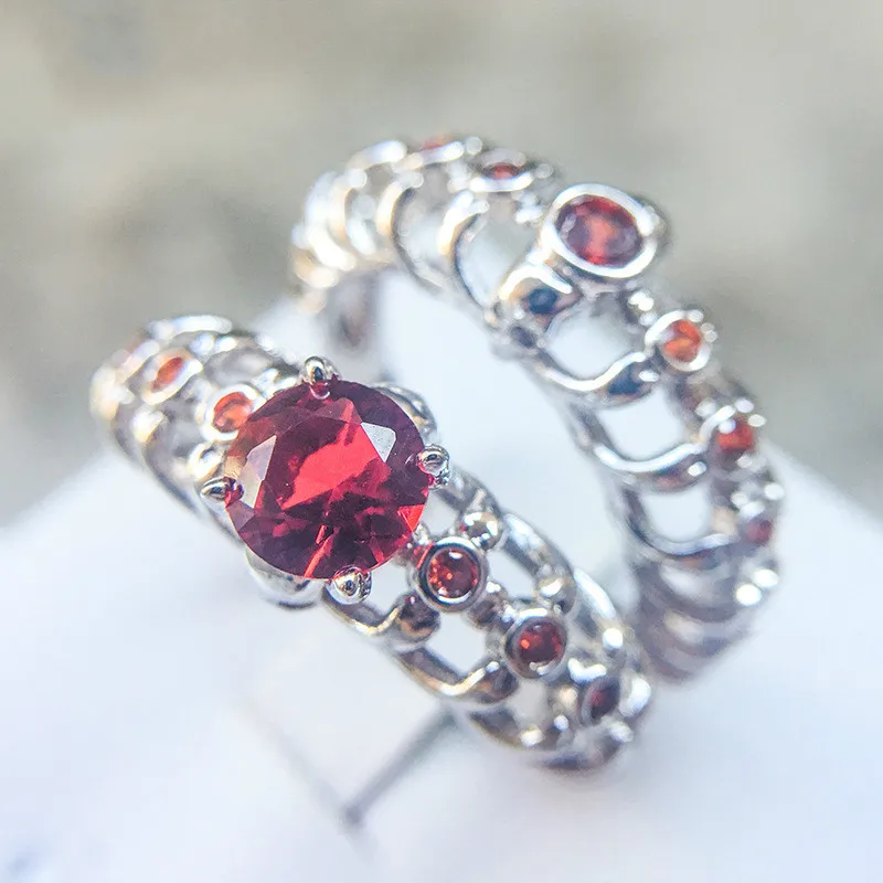 2 шт Красный Гранат Череп кости Пара Кольца для мужчин и женщин CZ рубин камень