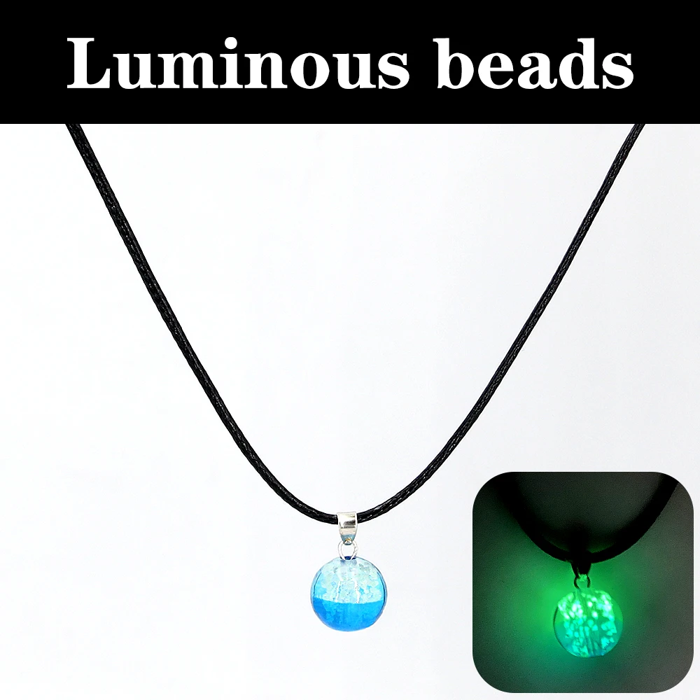 Женское Ожерелье до ключицы синие Бусины светящийся кулон кожаная цепочка