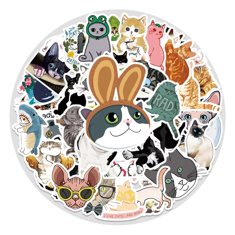 

10/30/50Pcs Cute Cat Cartoon Stickers Decal Guitar Laptop Phone Fridge Water Bottle Stationery Animal Sticker for Kids DIY Toy