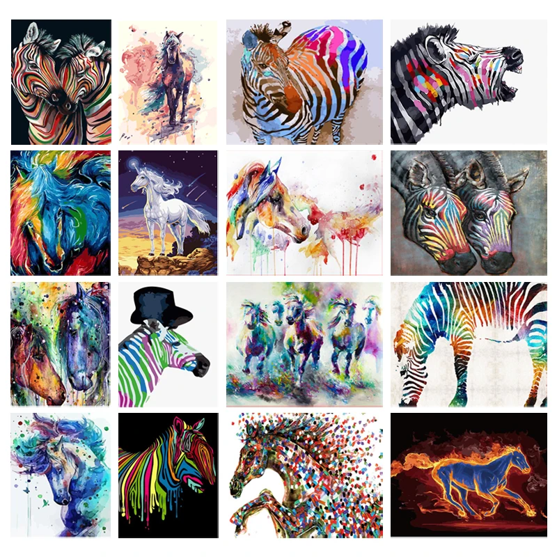 

Colorful Horse Pictures 5D Diy Diamond Painting Colorful Zebra Animals Full Drill Cross Stitch Mosaic Embroidery Wall Decoration